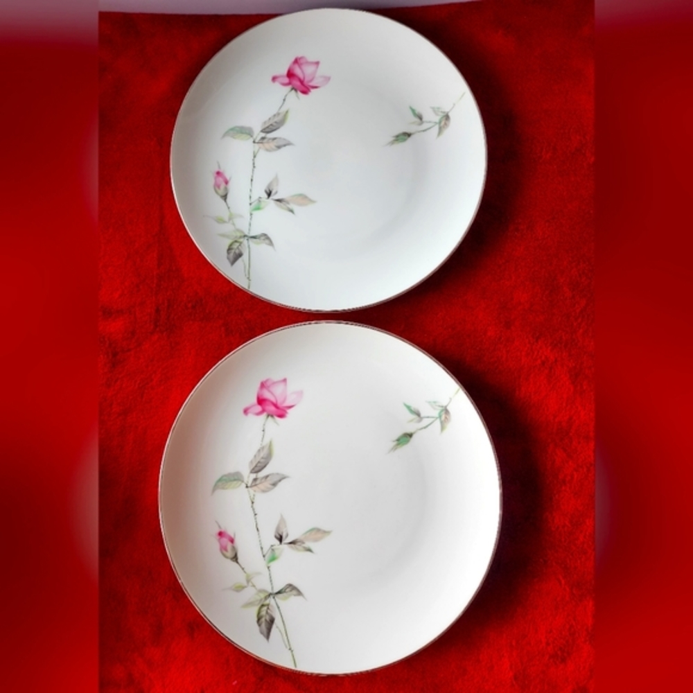 Set of 2 Style House Fine China Dawn Rose, Dinner Plates. Made in Japan.